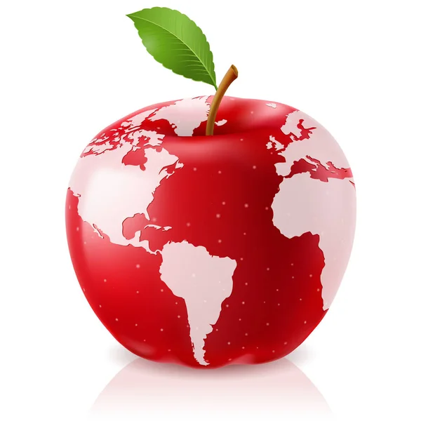 Vector Red Apple World Map White Background — Stock Photo, Image