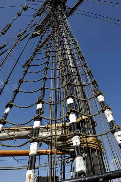 Aparelhamento Navio Vela Tradicional Quiel Schleswig Holstein Alemanha — Fotografia de Stock