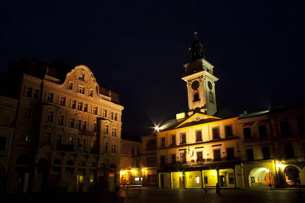 Câmara Municipal Cieszyn Arquitetura Noite — Fotografia de Stock