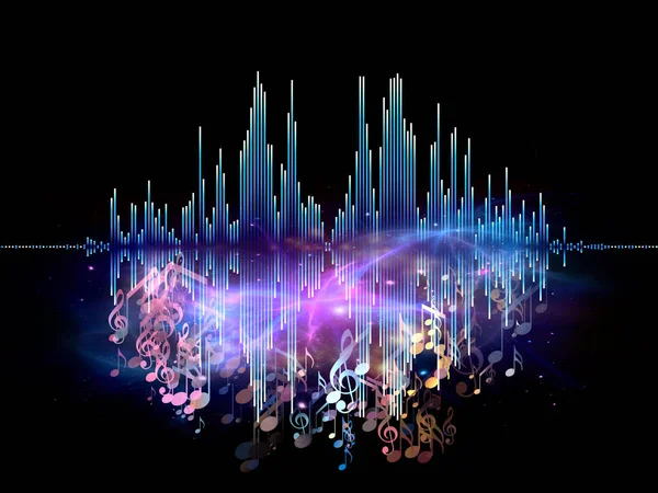 Samenspel Van Grafische Analyzer Bars Muziek Notities Abstracte Ontwerpelementen Het — Stockfoto
