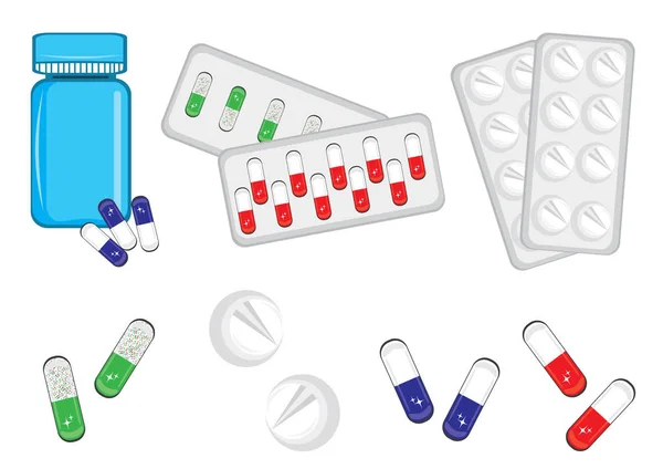 Different Medical Bottles Tablets Isolated White — Stock Photo, Image