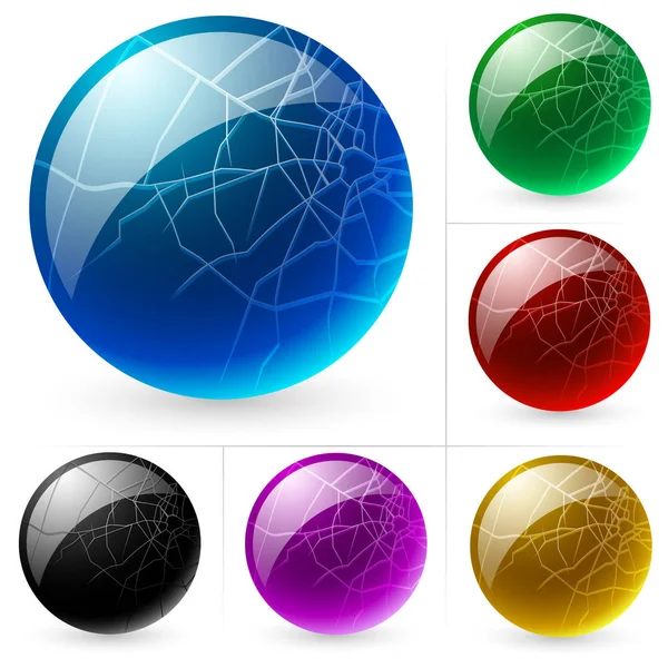 Collection Colorful Glossy Spheres Isolated White Cracks — Stock Photo, Image