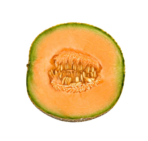 Coupe Transversale Melon Isolé Sur Fond Blanc — Photo