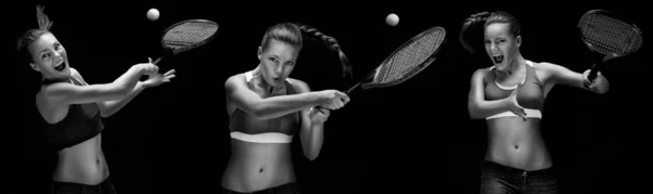 Jogadora Tênis Feminina Com Raquete Pronta Para Bater Uma Bola — Fotografia de Stock