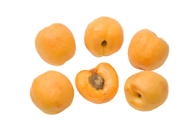 Aprikose Und Querschnitt Isoliert Auf Weißem Hintergrund — Stockfoto