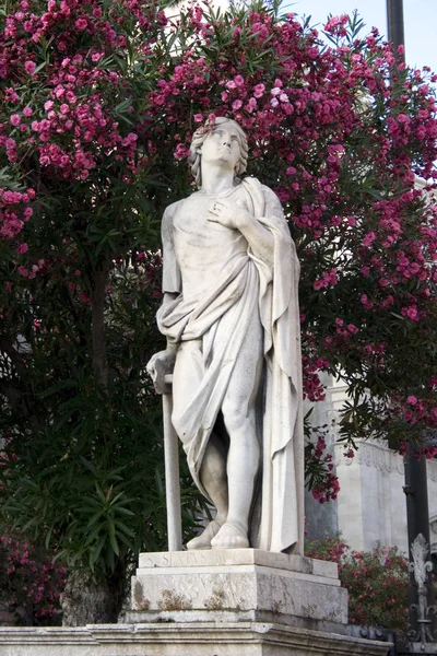 Estátua Flor Vermelha Fundo Catania Catedral — Fotografia de Stock