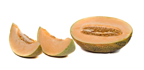 Coupe Melon Segments Isolés Sur Fond Blanc — Photo