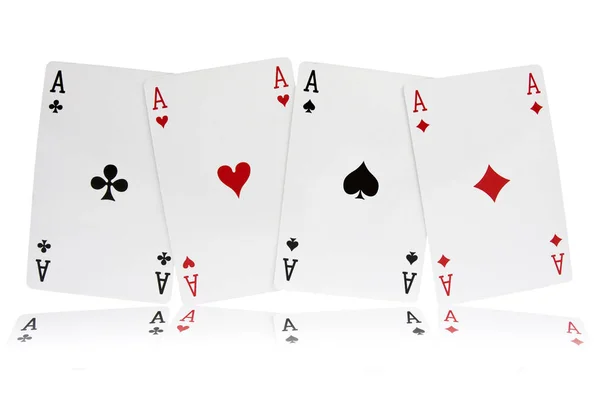 Négy Ász Játszik Kártyák Színek Fehér Háttér — Stock Fotó