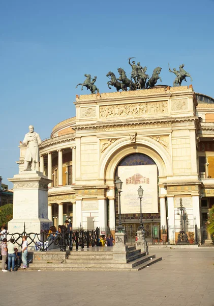 Teatro Politeama Atardecer Palermo Italia — Foto de Stock