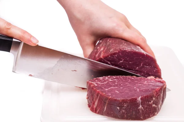 Knife Has Cut Beef Fillet — Stock Photo, Image