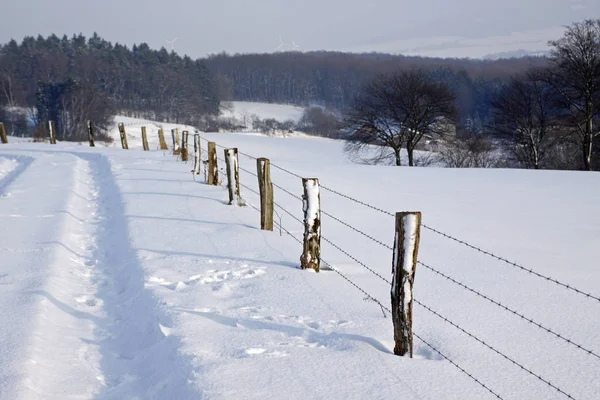 stock image fence in the snow