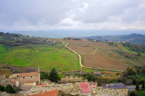 Vista Campiña Leonforte Sicilia Italia — Foto de Stock