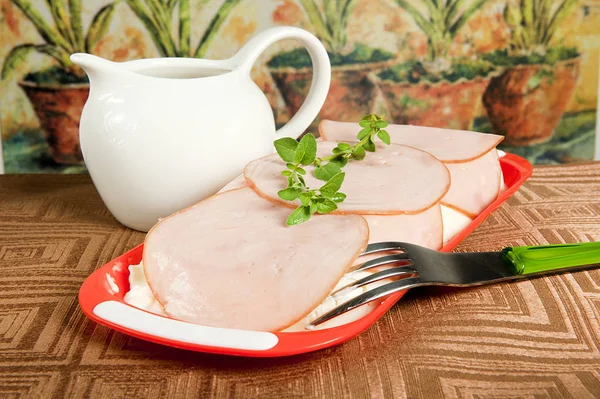 Some Slices Smoked Ham Grass — Stock Photo, Image