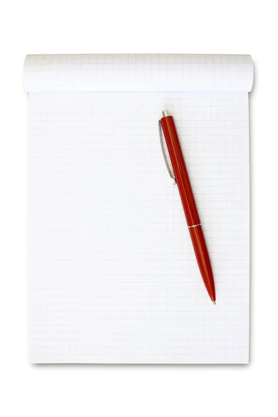 Carnet Notes Avec Stylo Rouge Isolé Sur Blanc — Photo