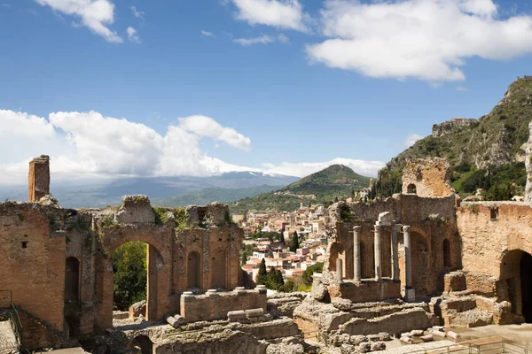 Ruins Greek Theatre Taormina Etna Sicily Italy — Stock Photo, Image