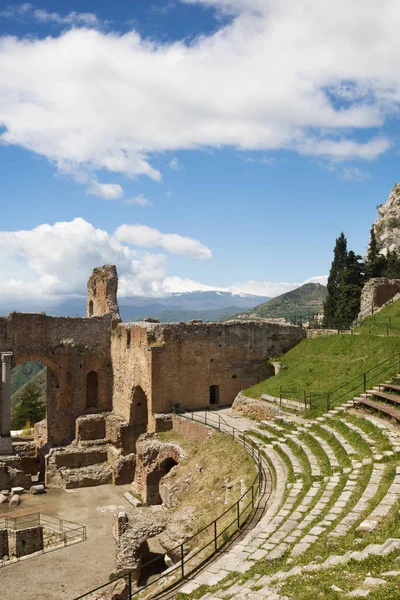 Taormina Theatre Etna Mount Sicily Italy — Stock Photo, Image