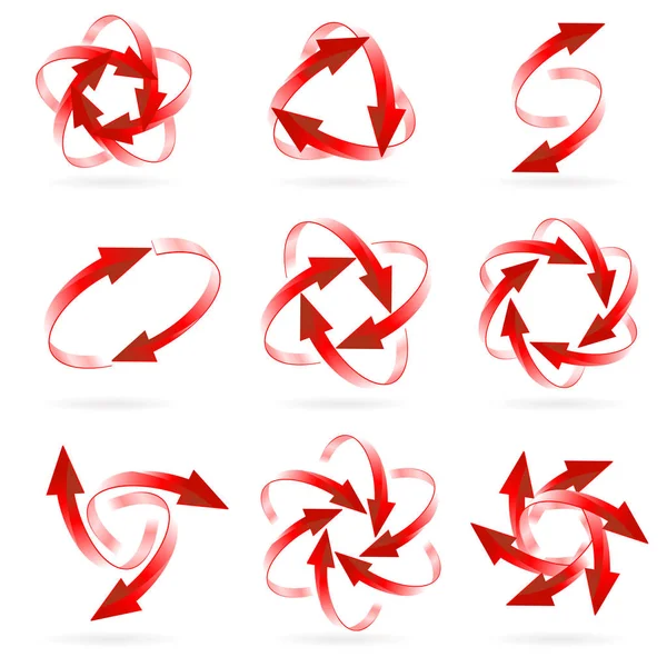 Set Different Red Arrow Circles Isolated White — Stock Photo, Image