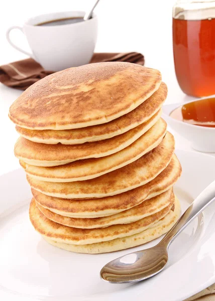 Pfannkuchen Und Honig Hintergrund Nahaufnahme — Stockfoto