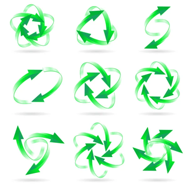白に隔離された異なる緑の矢印の円のセット — ストック写真