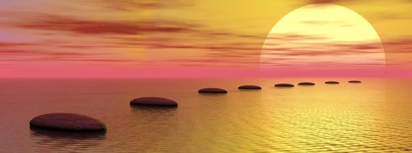 Grå Stenar Steg Vid Havet Kommer Att Solen Molnigt Sunset — Stockfoto