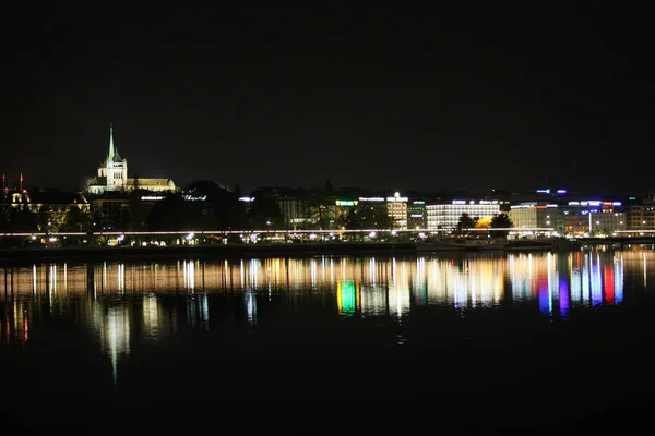 Schweiz Genfer Skyline Bei Nacht — Stockfoto