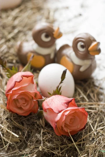 Velikonoční Vajíčka Hnízdě Květinami — Stock fotografie
