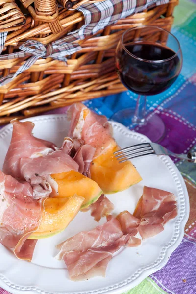 Fresh Cantaloupe Melon Italian Parma Ham — Stock Photo, Image