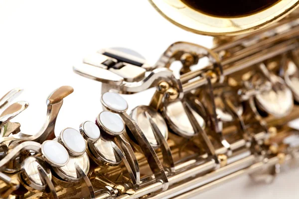 Saxaphone Detail Isolated White — Stock Photo, Image