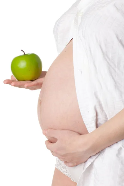 Těhotná Žena Apple Bílém Pozadí — Stock fotografie