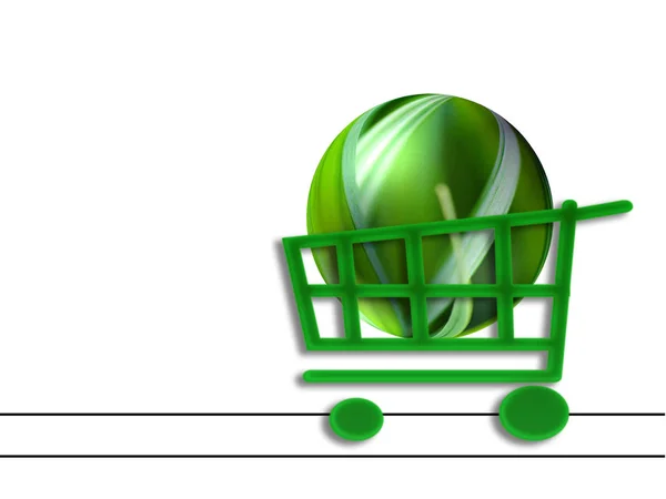 Carrito Compras Verde Con Eco Esfera — Foto de Stock