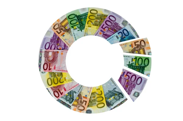 Banknoten Einem Tortendiagramm Mit Hervorgehobenen Teilen — Stockfoto