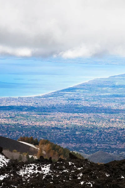 Yüksek Açılı Catania Etna Dağı Sicilya Talya — Stok fotoğraf