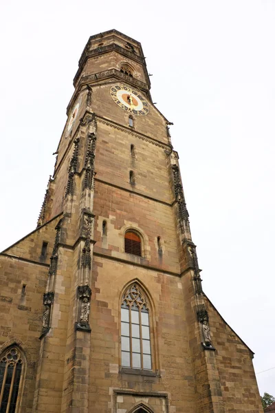 Torre Stile Gotico Della Chiesa Stiftskirche Stoccarda Germania Distrutta Dai — Foto Stock