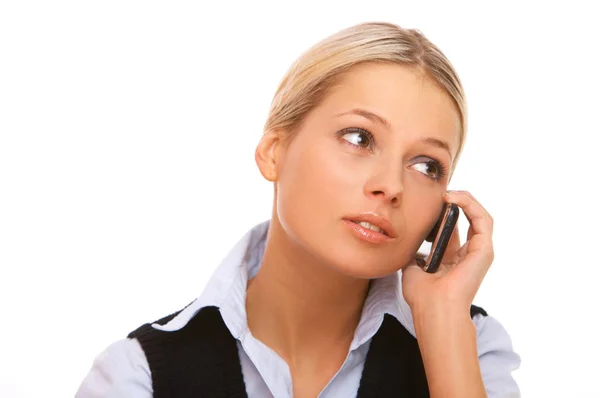 Jovem Mulher Negócios Está Falando Por Telefone Celular — Fotografia de Stock