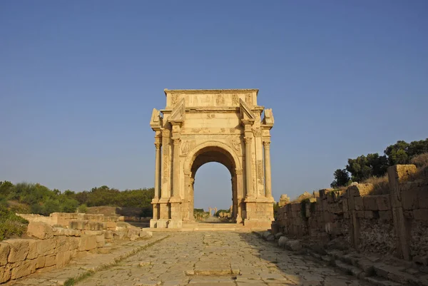 Triomfboog Van Septimius Severus Leptus Magna — Stockfoto