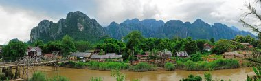 Panorama of Vang Vieng, Laos  clipart