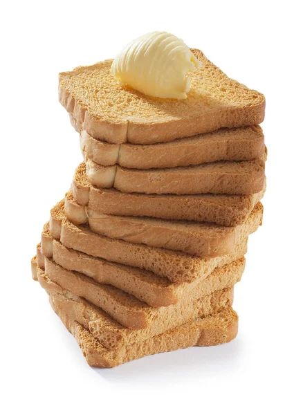Fatias Pão Torrado Crocante Com Manteiga Topo — Fotografia de Stock