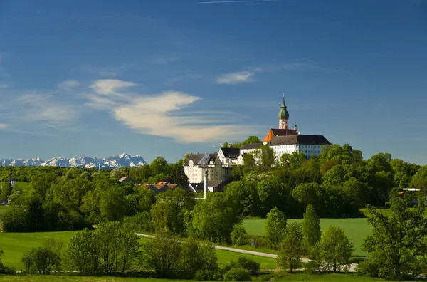 Andechs Monastero Fronte Alla Alpenkette — Foto Stock