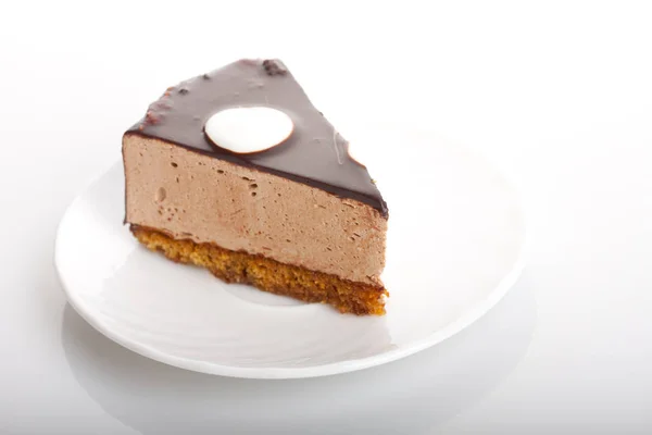 Tasty Chocolate Cake Plate White Background Shallow Focus — Stock Photo, Image