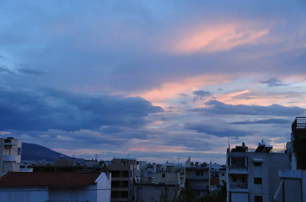 Dawn City Athens Greece Cores Nascer Sol Céu Nublado — Fotografia de Stock