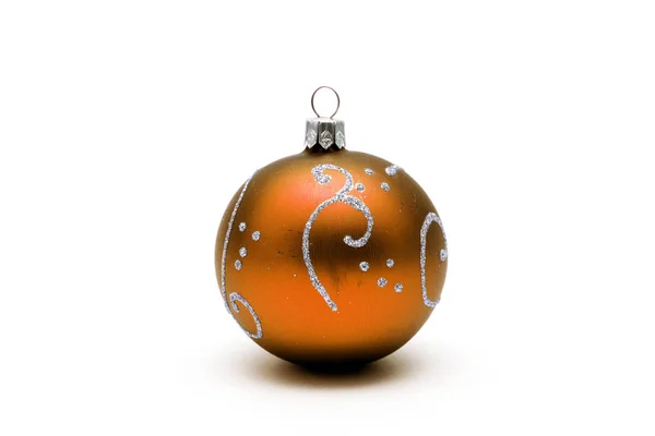 Orange Christmas Ball Silver Pattern Isolated White Background — Stock Photo, Image