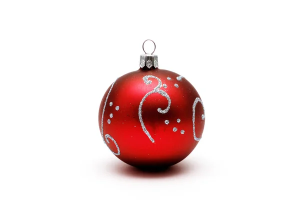 Red Christmas Ball Silver Pattern Isolated White Background — Stock Photo, Image
