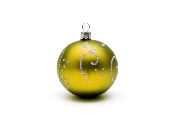 Yellow Christmas Ball Silver Pattern Isolated White Background — Stock Photo, Image