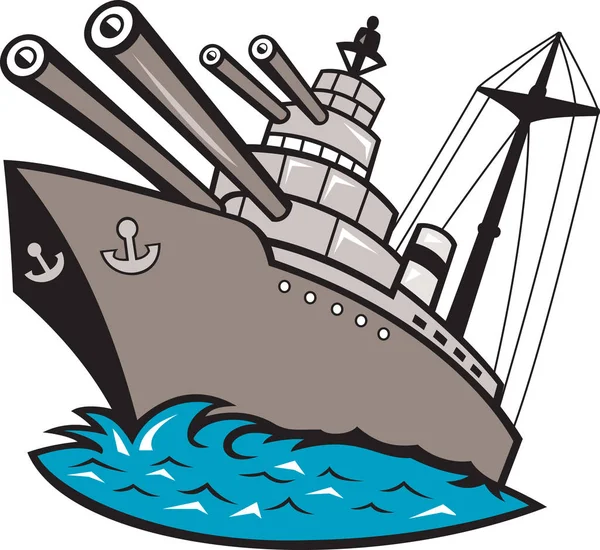 从低角度卡通画风格看战列舰大炮舰的图例 — 图库照片