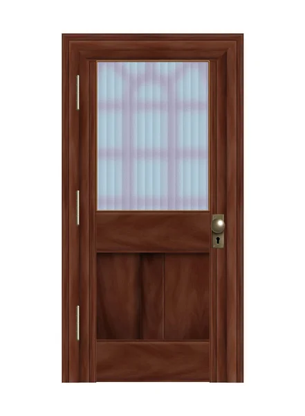 Реалистичная Иллюстрация Деревянной Двери Матовой Стеклянной Панелью — стоковое фото