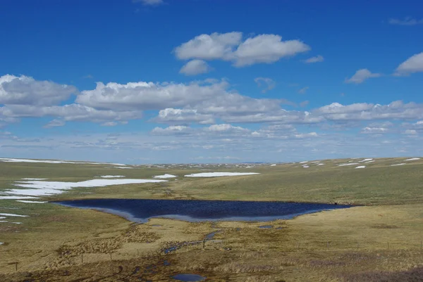 Étang Vaste Prairie Haute Montana — Photo