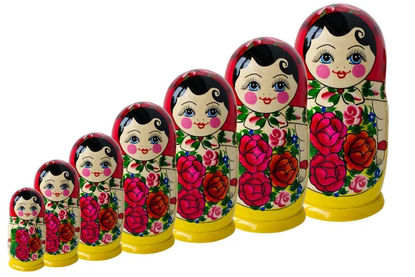 Matryoshka Bonecas Isoladas Fundo Branco — Fotografia de Stock