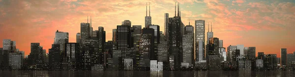 Een Skyline Van Een Grote Ingebeelde Stad — Stockfoto