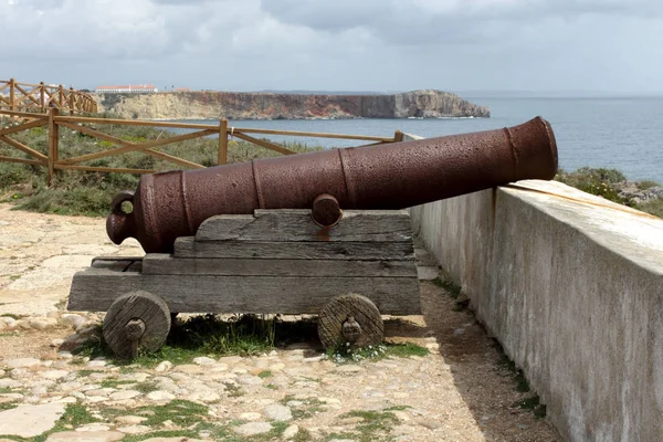 Dělo Pevnosti Fortaleza Sagres Algarve Portugalské — Stock fotografie