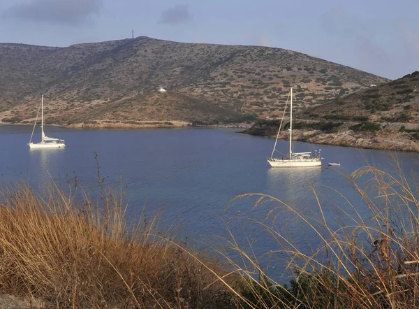 Alacakaranlıkta Yelkenliler Lipsi Adası Dodecanese Yunanistan — Stok fotoğraf